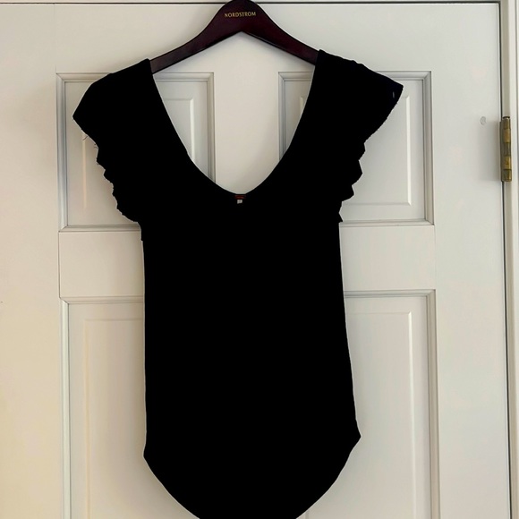 Free People Black Knit Top with Ruffle - Picture 1 of 1
